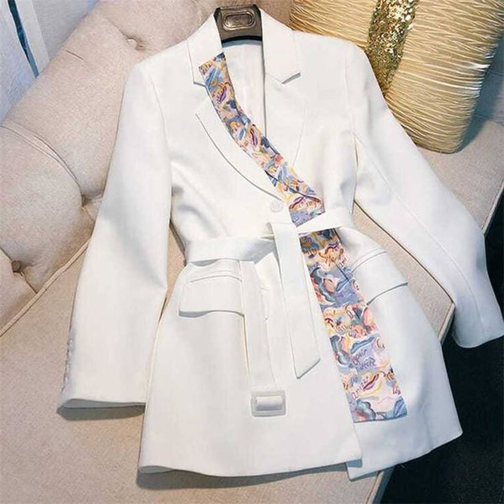 fitaylor spring autumn women irregular splicing silk scarf blazer lady