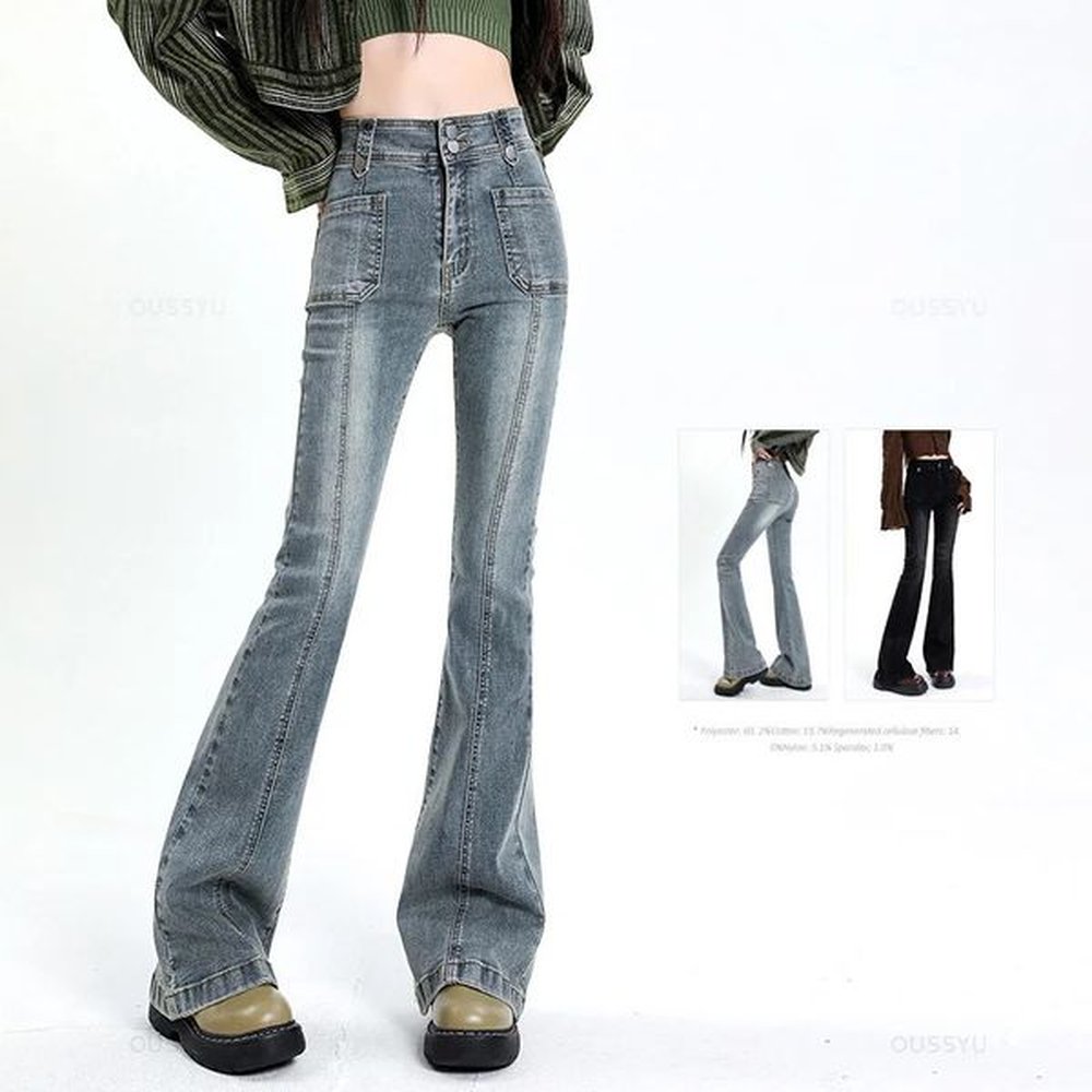 flared jeans woman vintage high waist women slim stretch denim