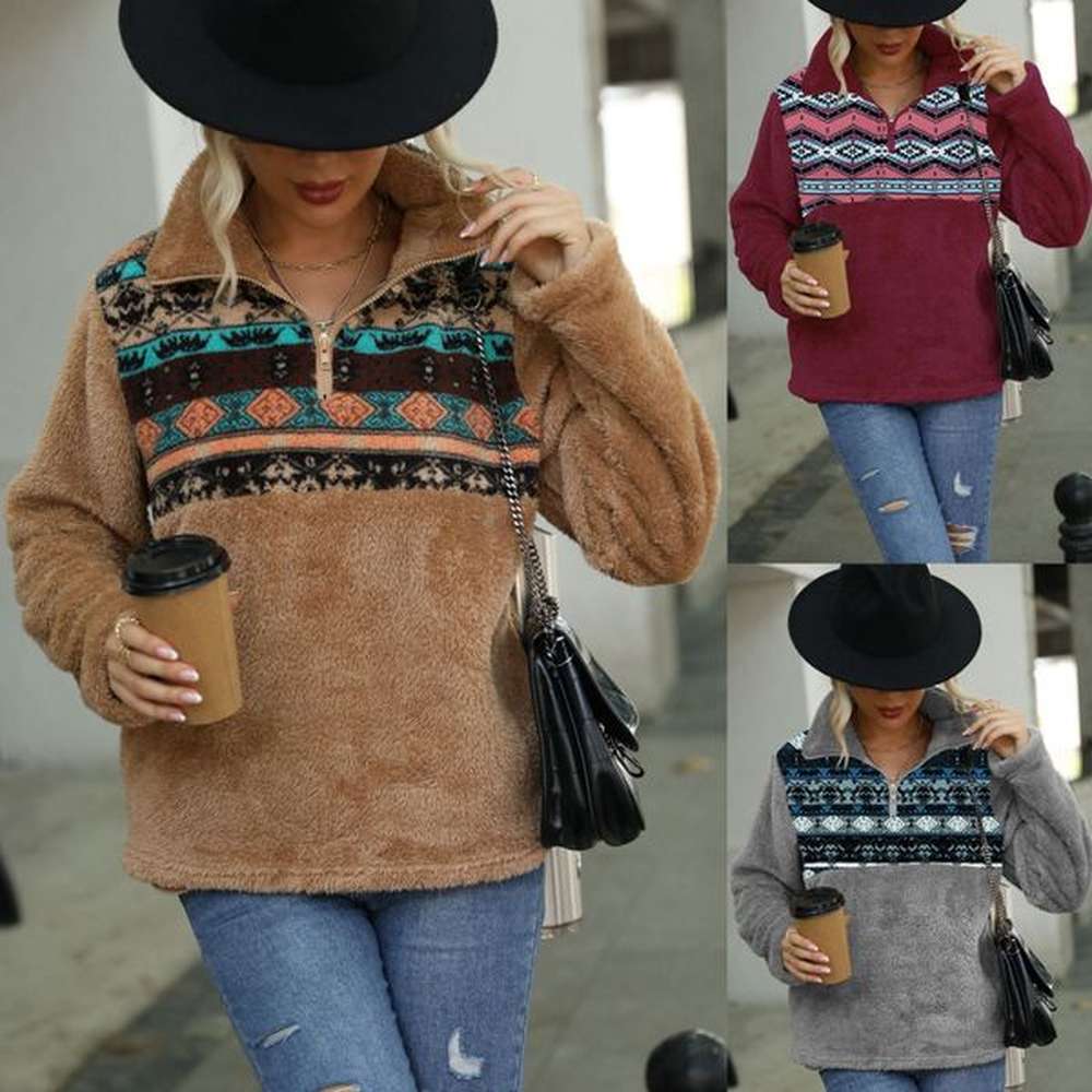 flash fleece womens autumn and winter plush long sleeve loose