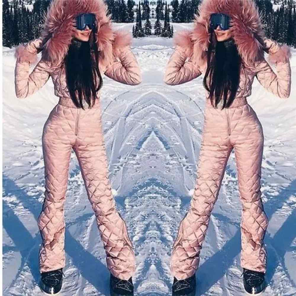 fleece one piece ski suit women snow overalls mountain skiing