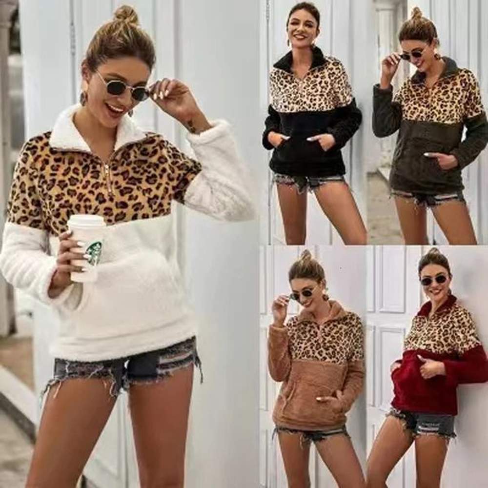 fleece pullover hoodies women autumn clothes sexy leopard sweater velvet