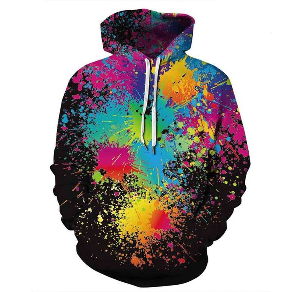 Fleeces Sweater Hoodie HoodyAutumn and winter color splashing ink 3D digital printing Hooded Sweater long sleeve loose Pullover for female l