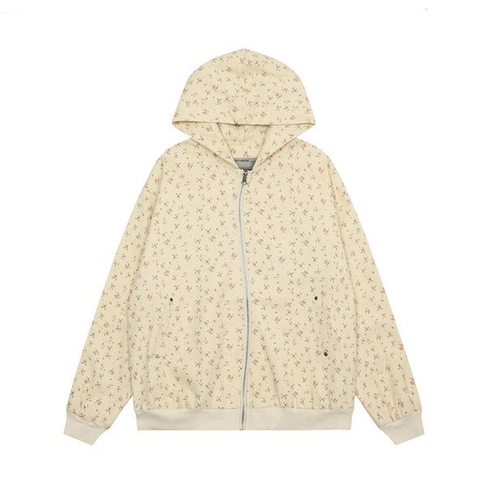 Floral hooded sweatshirt jacket for men, Ins European and American trend design sense, irregular zipper cardigan with hat jacket