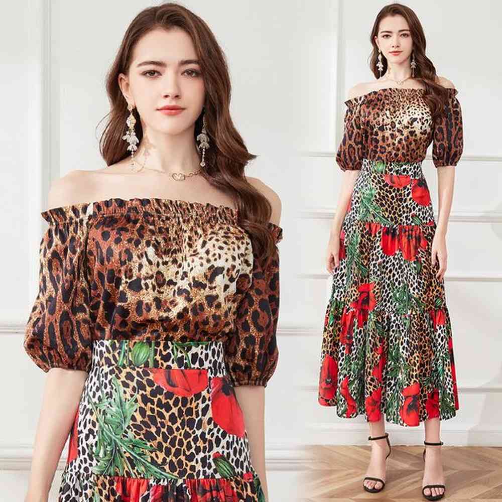 floral leopard two piece cocktail dress summer outfit women