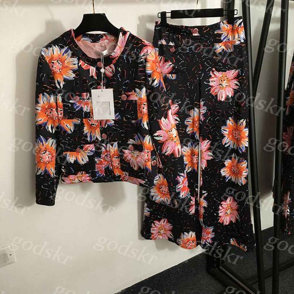 floral print jacket pants women casual crew neck long sleeved