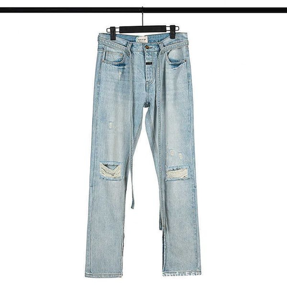 Fog Season 6 ribbon damaged hole side zipper small foot worn jeans light blue X241104