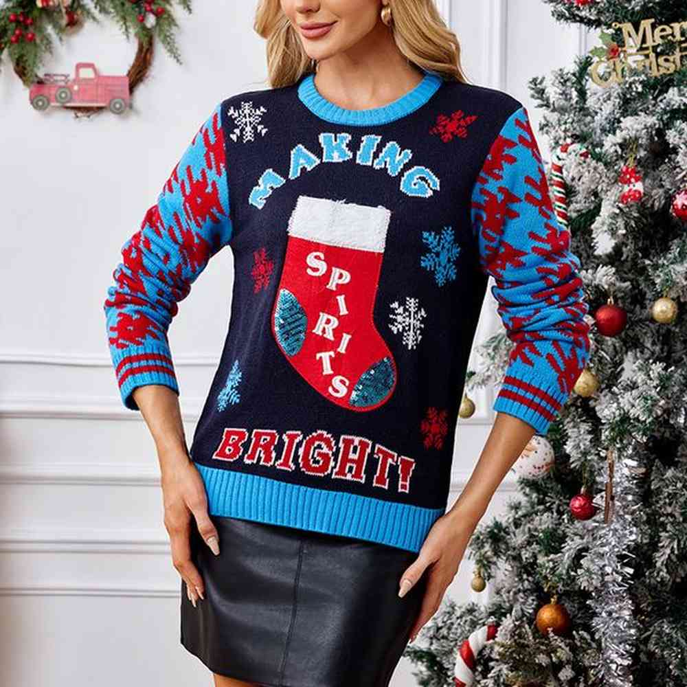 for women autumn and winter new sequin embroidered knitted christmas