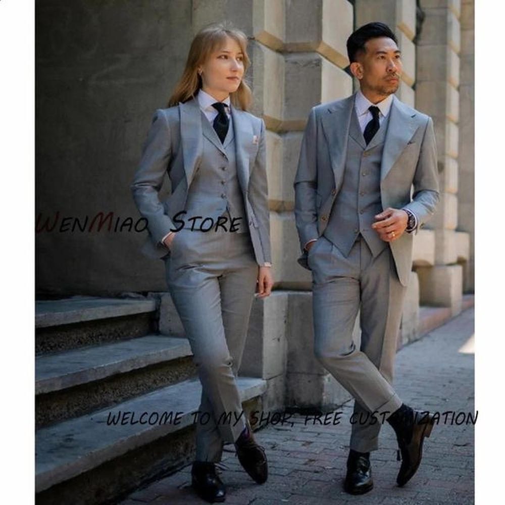 formal business womens and mens set piece dark grey jacket