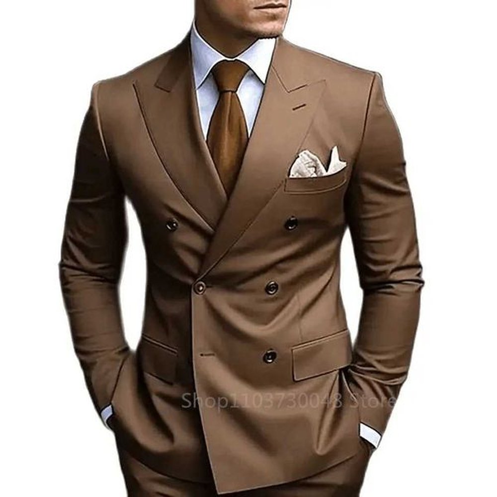 Formal Men 2 Piece Brown Wedding Suits Groom Tuxedo Slim Fit Peak Lapel Blazer Pants Business Suits Costume Homme For Party PromXJ241207