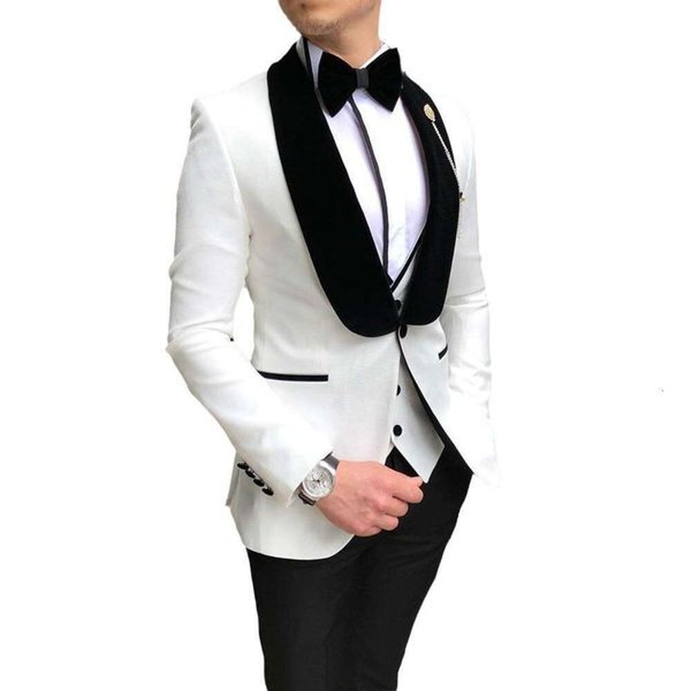 Formal White Men's Suit 3-Piece Wedding Party Man Dress Costume Homme Blazer Vest Pant Mascuo For Men Suits