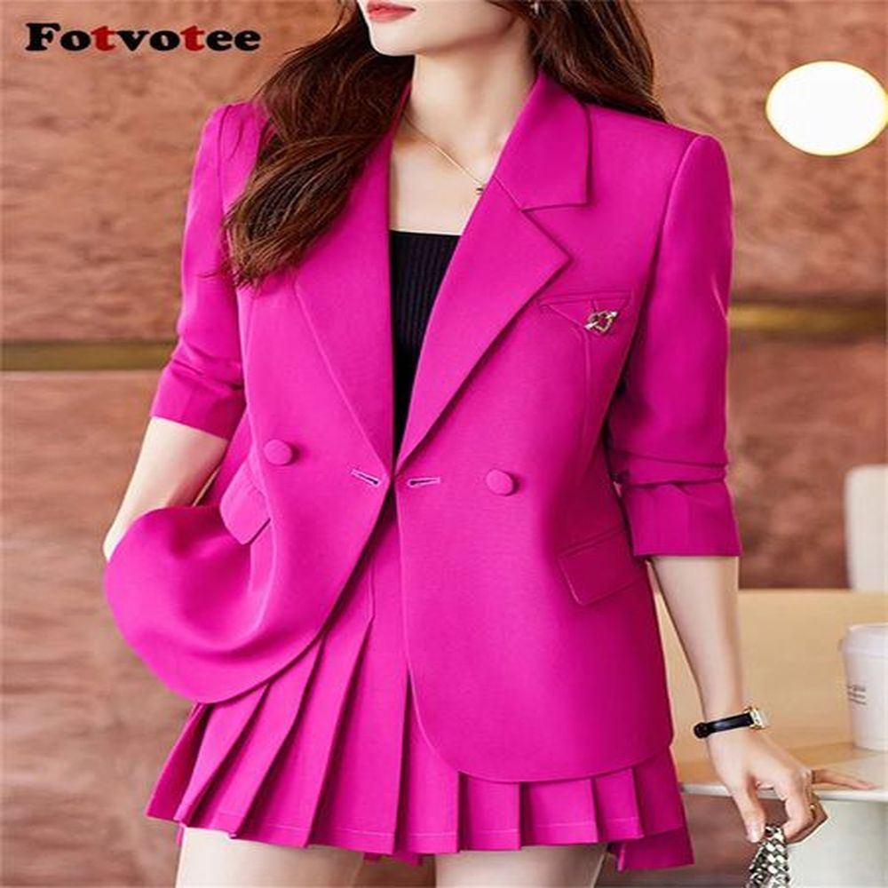 fotvotee solid suits for women office ladies turn down collar