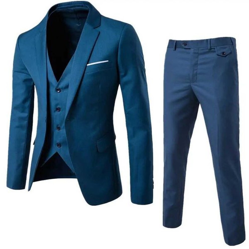 Four Seasons Mens Business Leisure Set Three Piece V-neck Single Chest Single Button Set Jacket+Pants Set X241126
