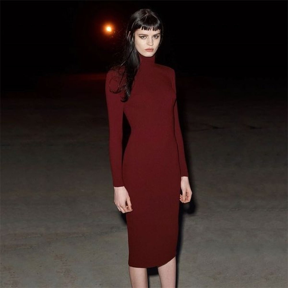 free autumn womens purple bandage dress sexy stand collar long