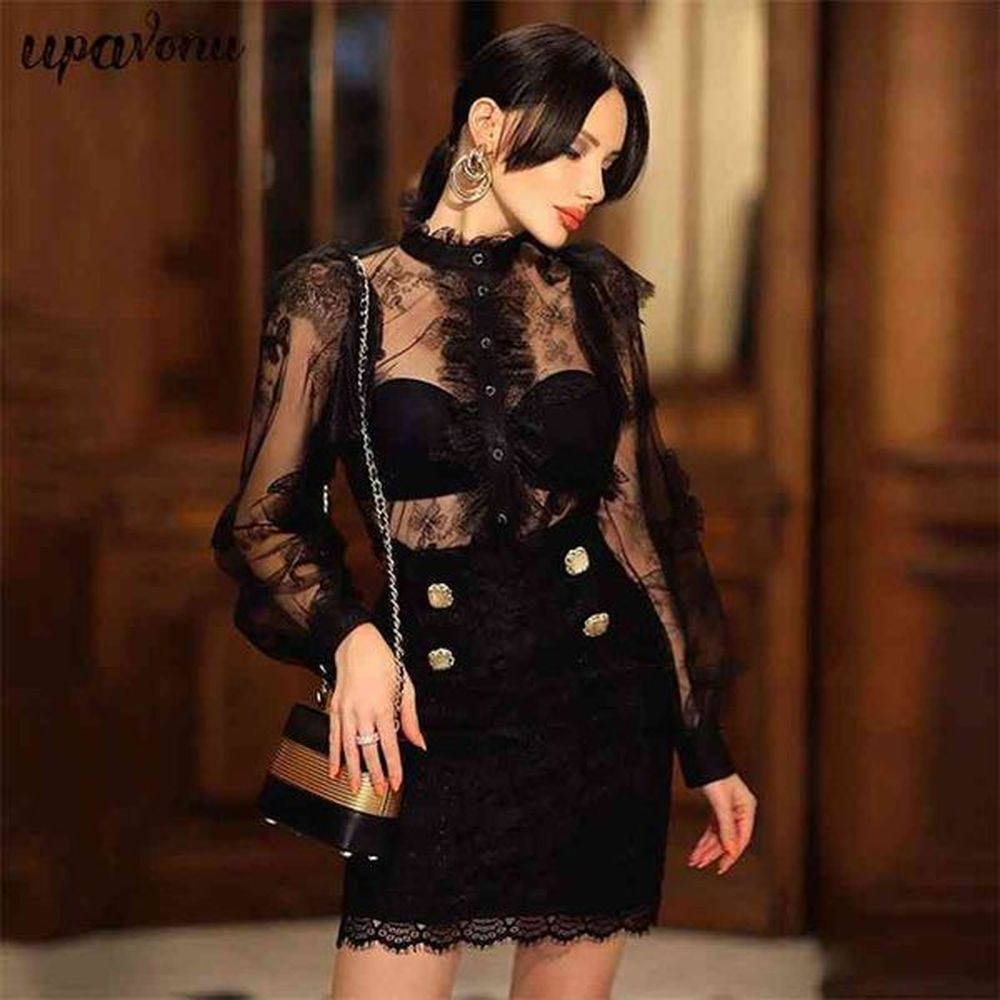 free sexy womens dress oneck long sleeve lace patchwork bandage