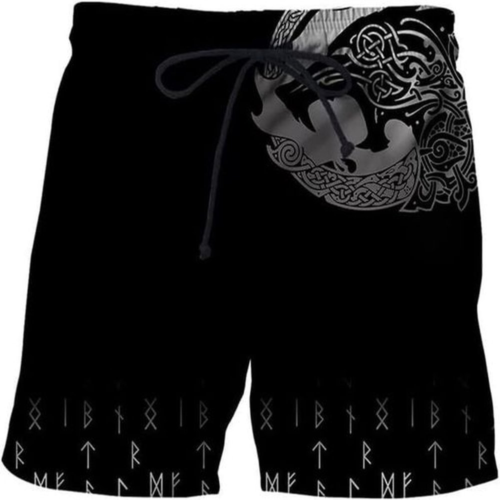 Free shipping Beach Pants For Men Norse Viking Shorts Nordic Myth Wolf Totem Quick Dry Workout Casual Summer Swimming