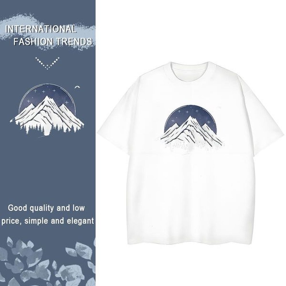 Free Shipping Man T Shirts 100% Cotton 230g mountains Sports Casual Plus Size Cartoon O-Neck Short Sleeve Tshirt for Man Woman 2024 Summer T