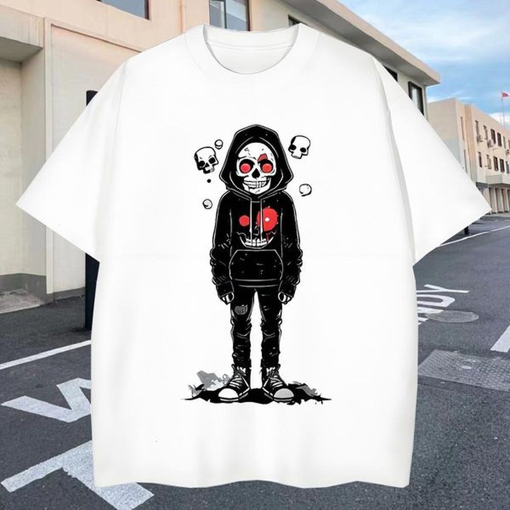 Free Shipping Man T Shirts 100% Cotton 230g skull Spring Summer DIY Anime Round Neck Short Sleeve Couples T Shirts New Tops