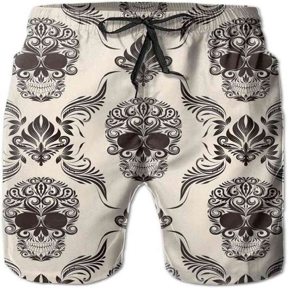 Free shipping Mens Shorts 3D Printing Pattern Brown Skull Men Swim Trunks Quick Dry Beach Funny Hawaiian Pants Bathing Suit With Pockets And