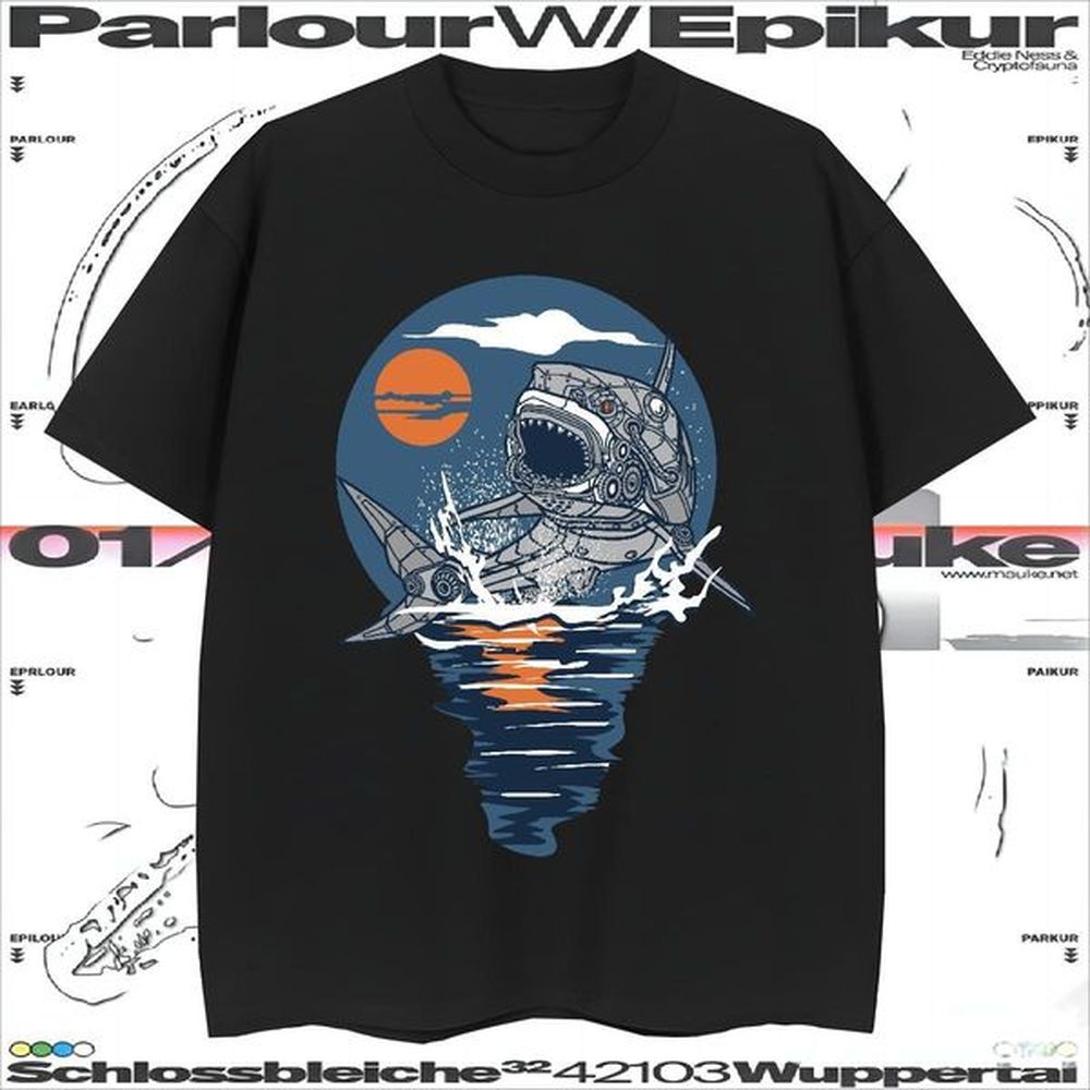 Free Shipping Mens T Shirts shark Crew Neck Breathable Daily Wear DIY Anime 230g 100% Cotton Men Tops Tees 2024 New Tees Shirts