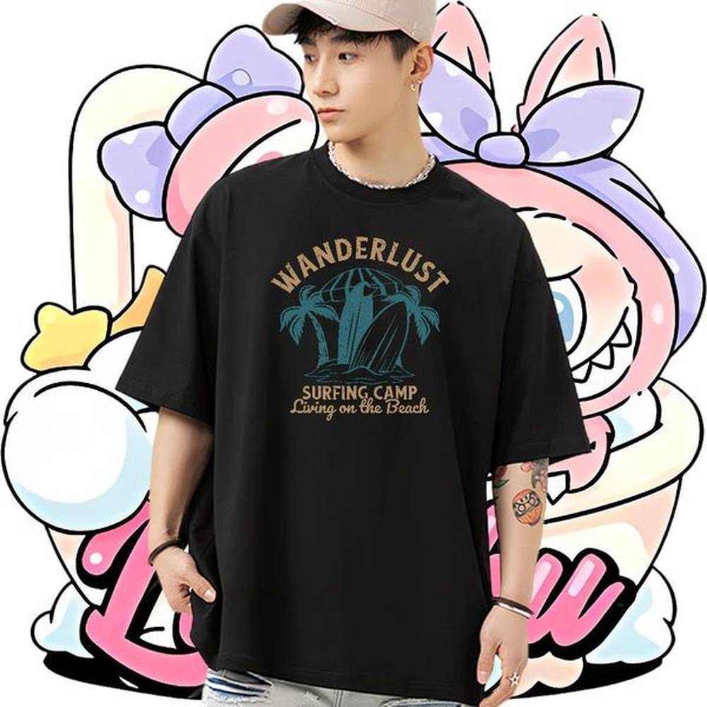 Free Shipping T shirt 230g Pure Cotton beach Hip Hop Street Anime Print Short Sleeve Soft Tshirt for Man Woman Classic Tops Shirt