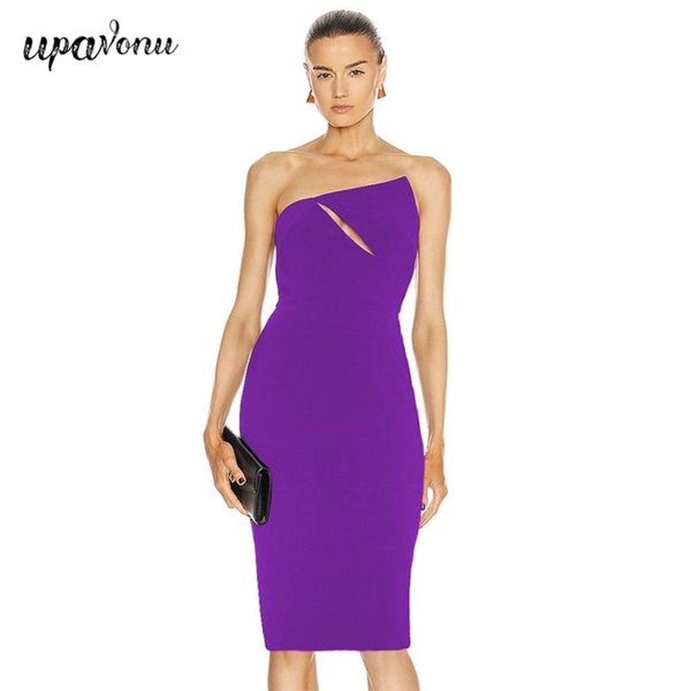 free summer sexy purple bandage dress womens strapless sleeveless hollow