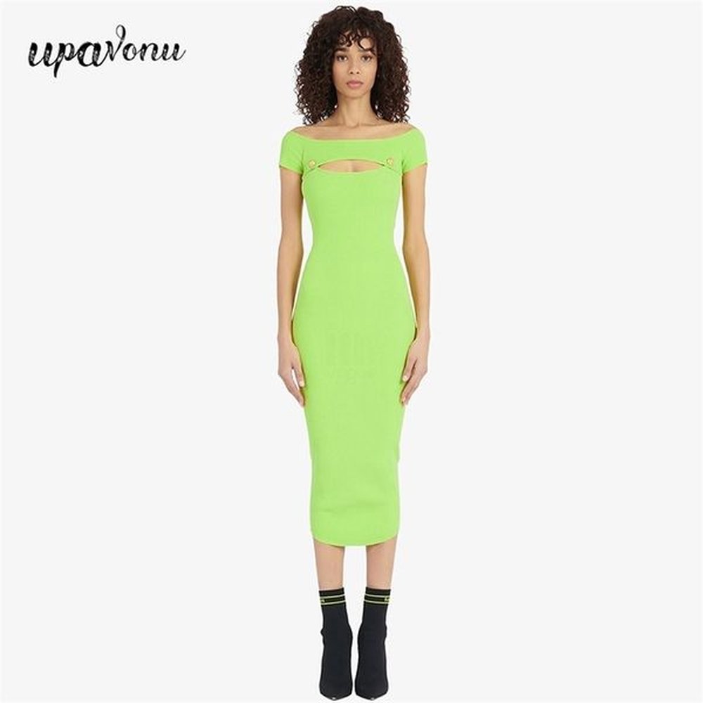 free womens summer rayon bandage dress sexy card shoulder bodycon