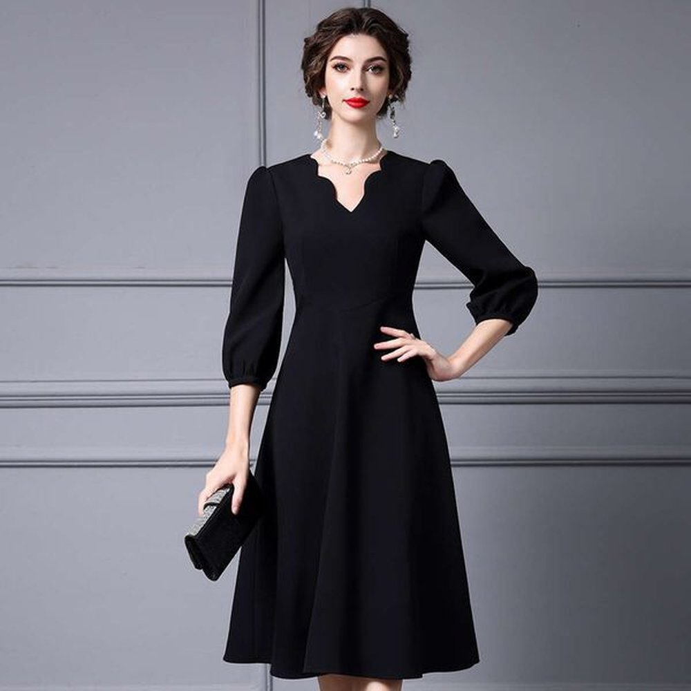 french elegant temperament small black high waist slimming seven quarter