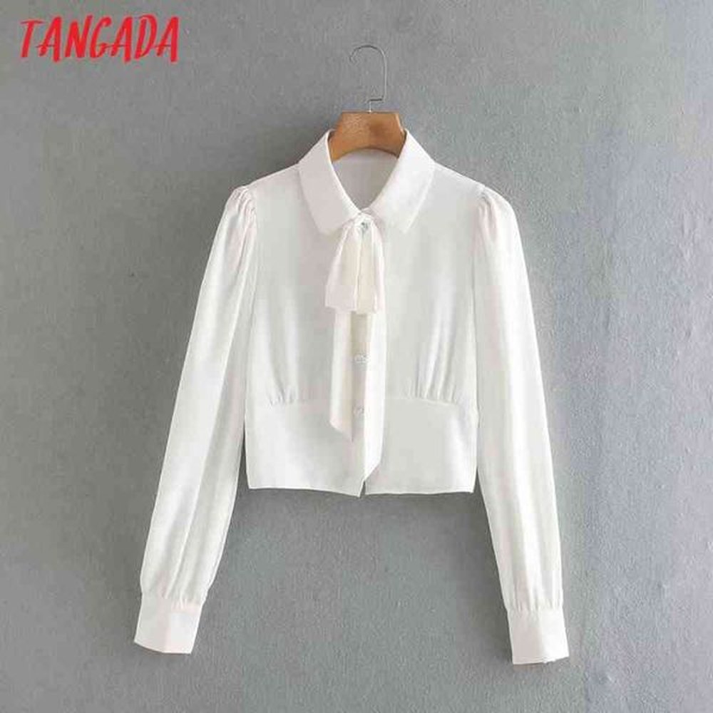 french style women retro romantic chiffon blouse bow pearl buttons