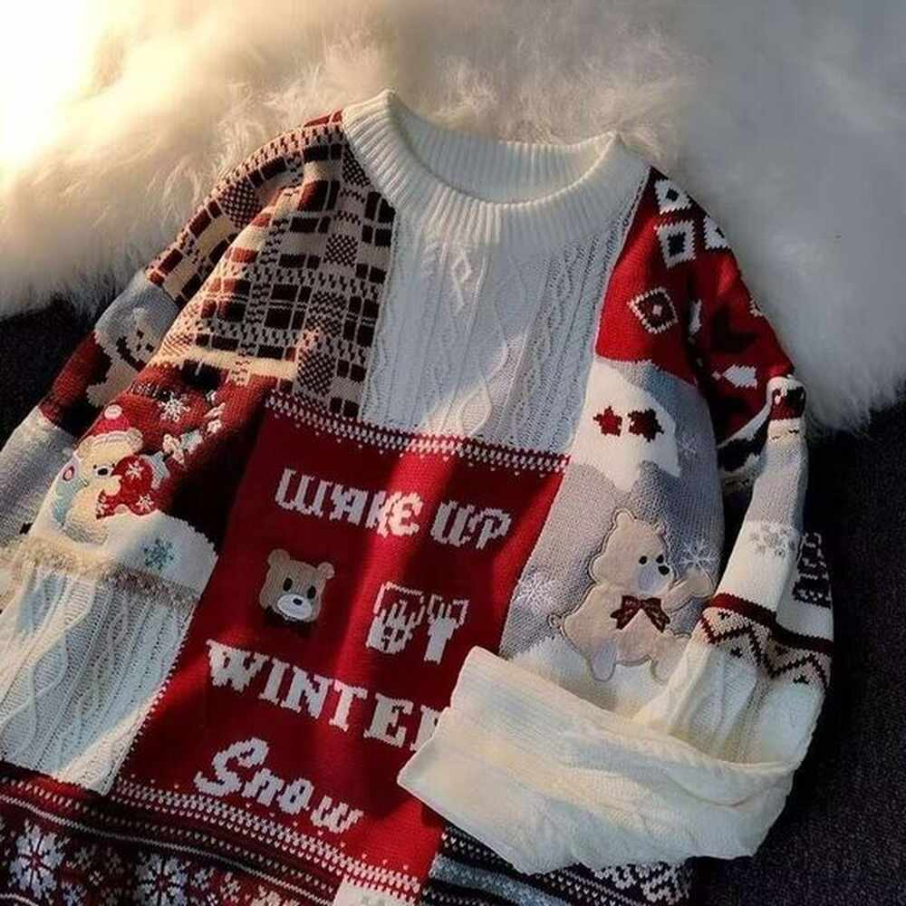 fried dough twists bear christmas sweater winter loose ins tidy