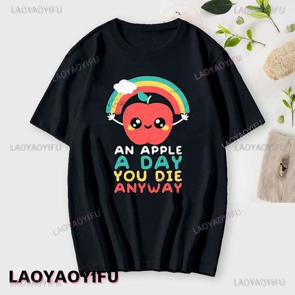 fruit funny sarcastic rainbows printing tshirt an apple a day