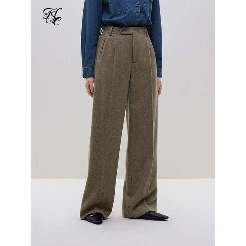fsle commuting wool straight casual pants for women winter