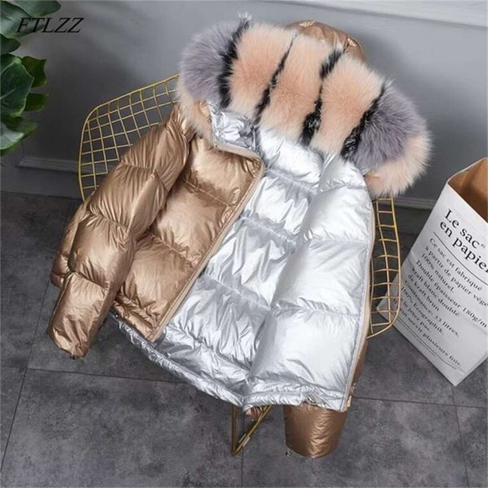 ftlzz gold silver double side down coat winter jacket women