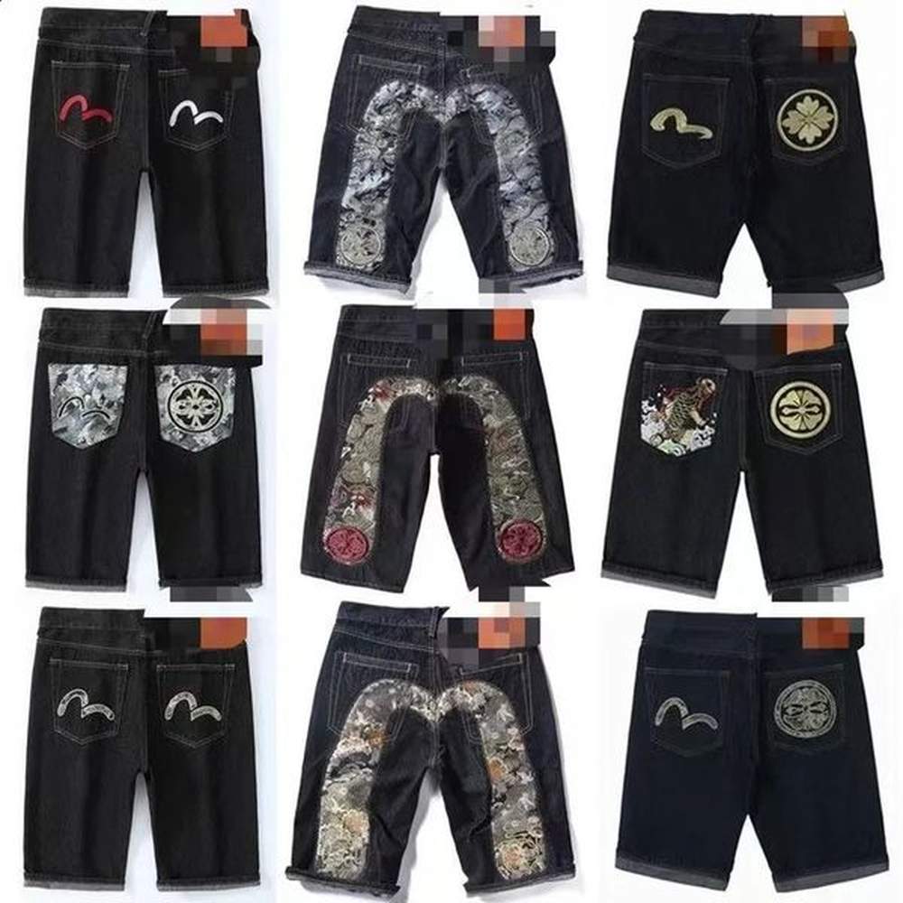 2024 Fukushen Shorts HipHop American High Street Retro Harajuku Style Fashion Loose Printed Denim Straight FiveLeg Pants 241228