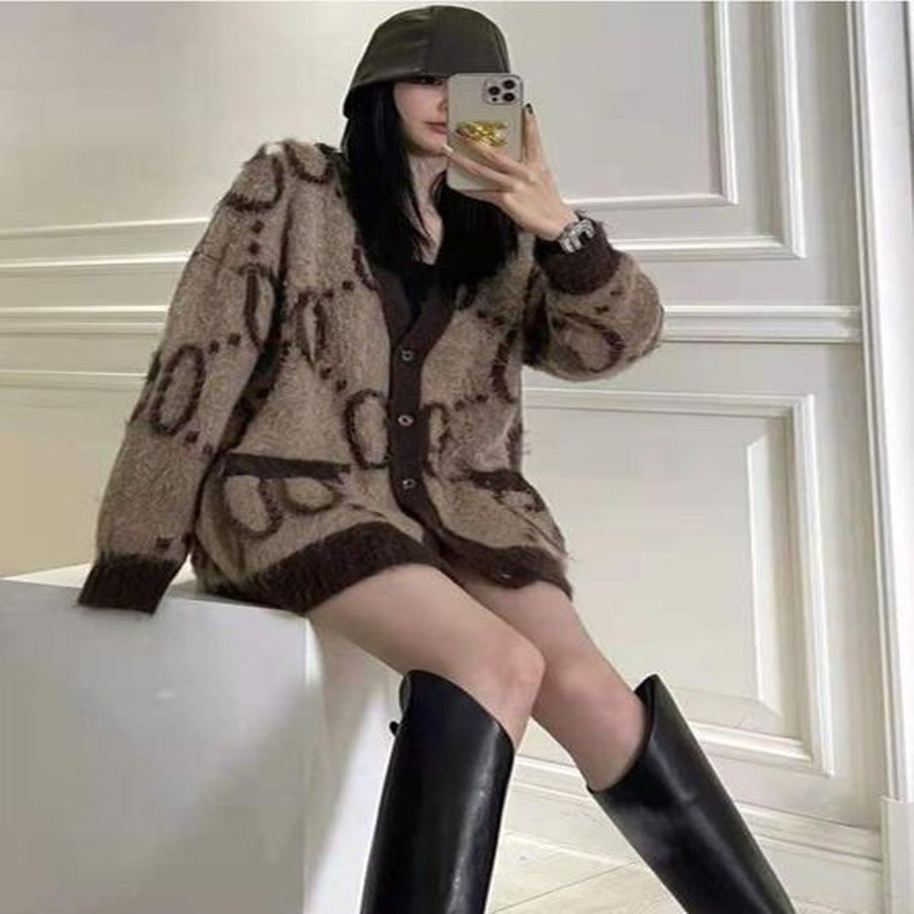 full ggity letters print mohair sweater coats for women loose