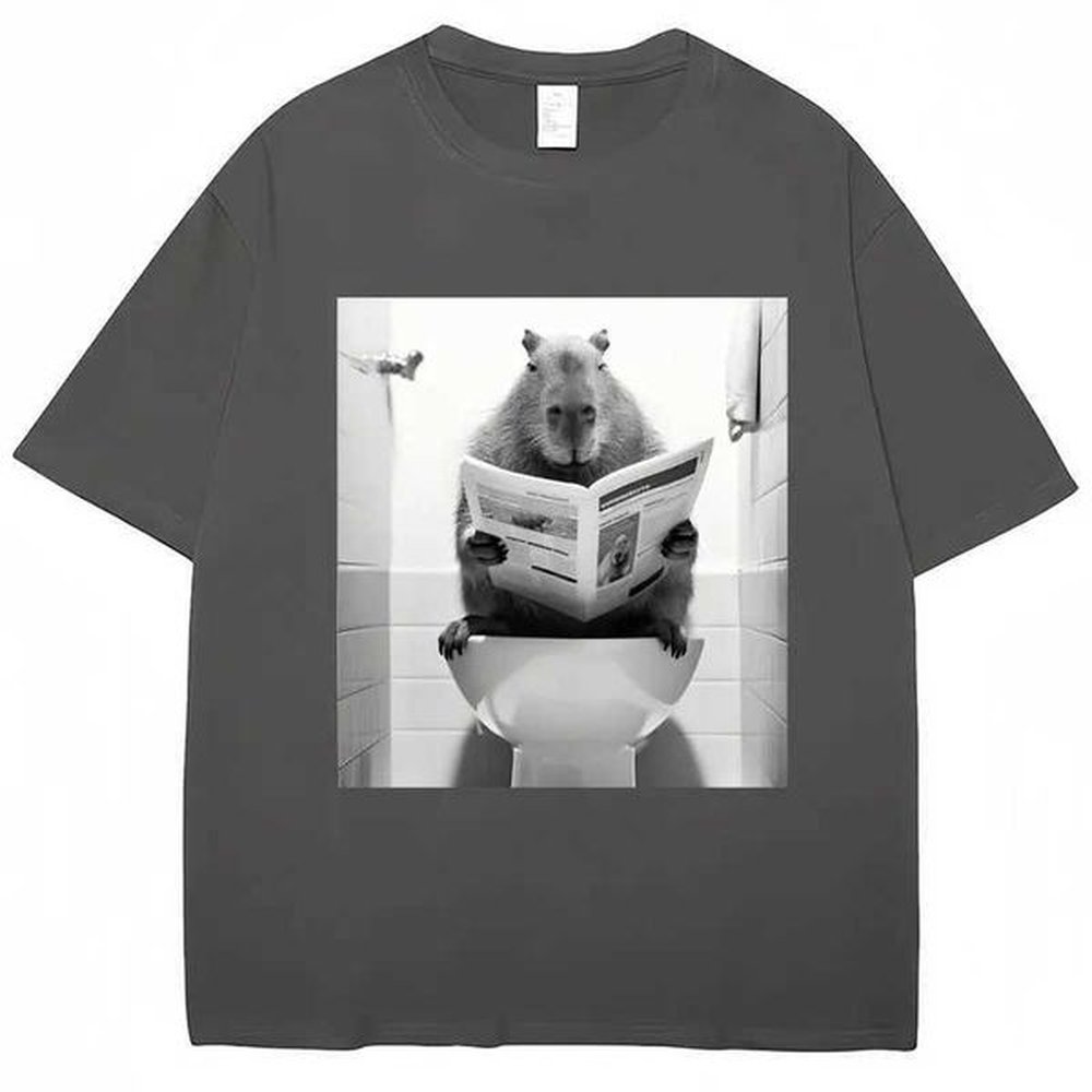 Funny Capybara Bathroom Graphic T-Shirt Men Women Fashion Spring Summer T Shirts Oversized Casual Cotton Short Sleeve Streetwear X2501131