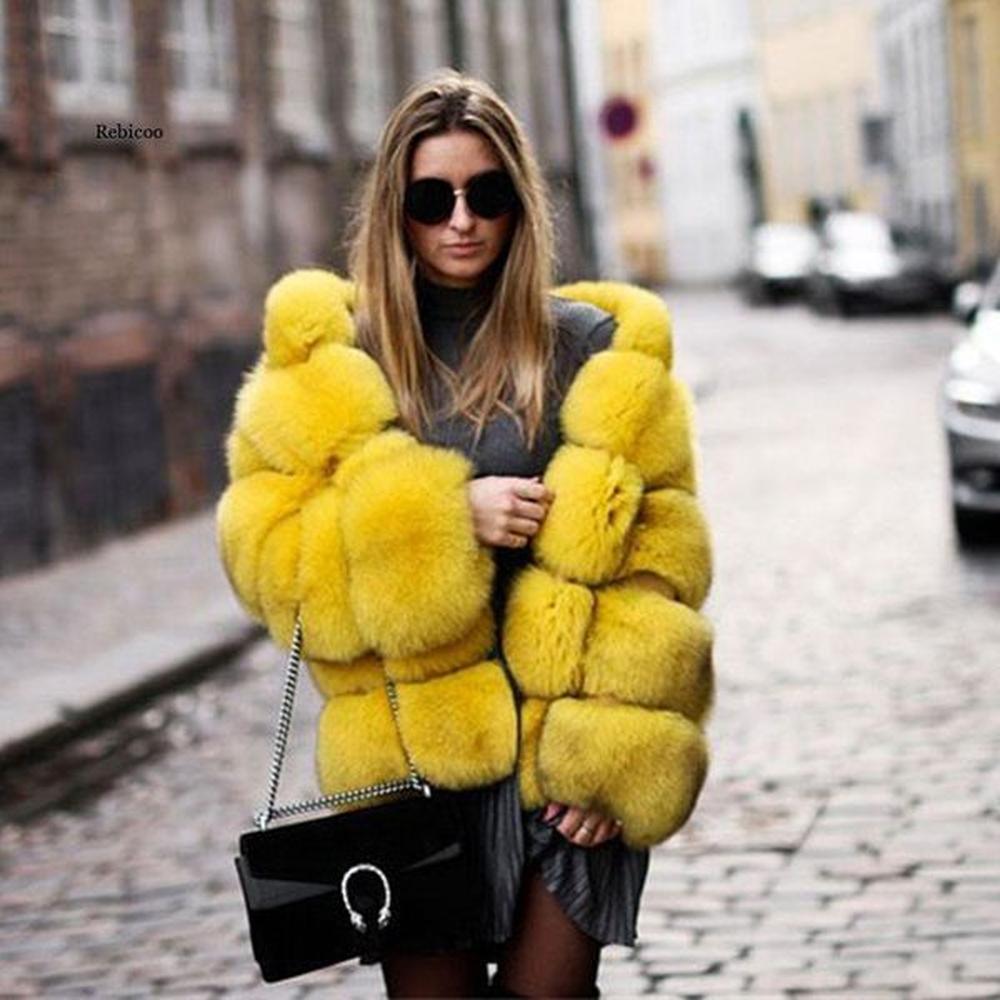 fur coat with cap splicing coat imitation fox fur grass