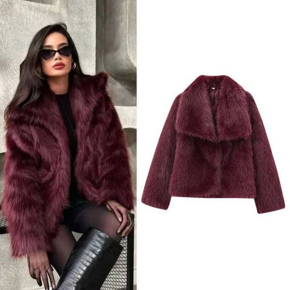 fur faux womens coat plush burgundy bomber jacket solid