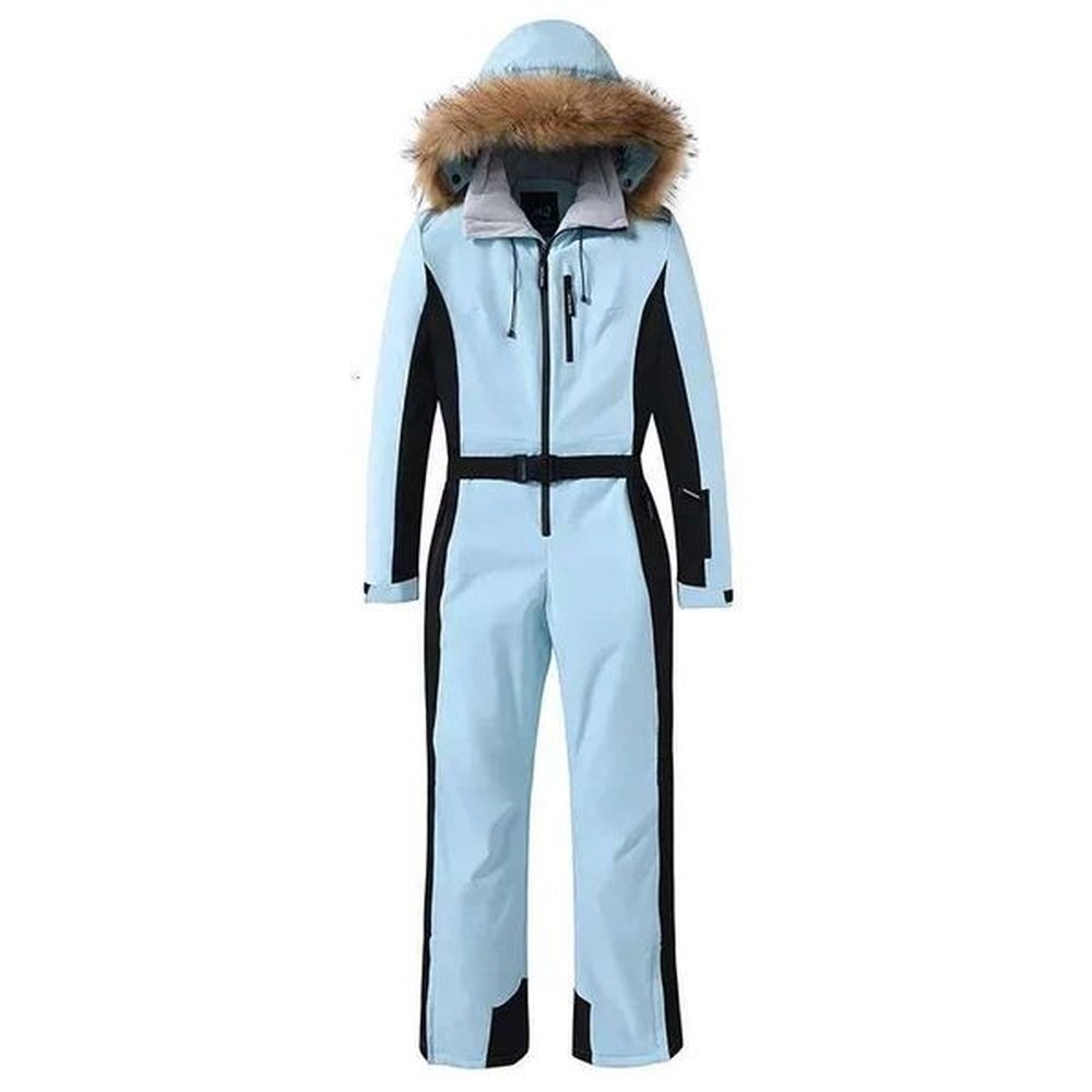 Fur Hooded Woman One Piece Snow Suit Winter Slim Women Ski Jumpuist Outdoor Mountain Female Snowboard Overalls Insulated Clothes