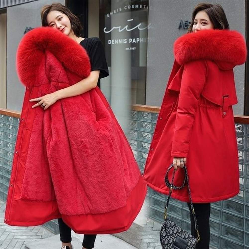 fur lining winter jacket women long parkas hooded snow wear