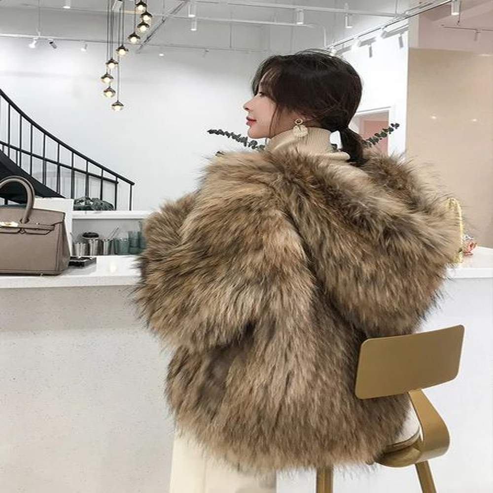 furshehe winter women real raccoon fur coat hooded short jacket