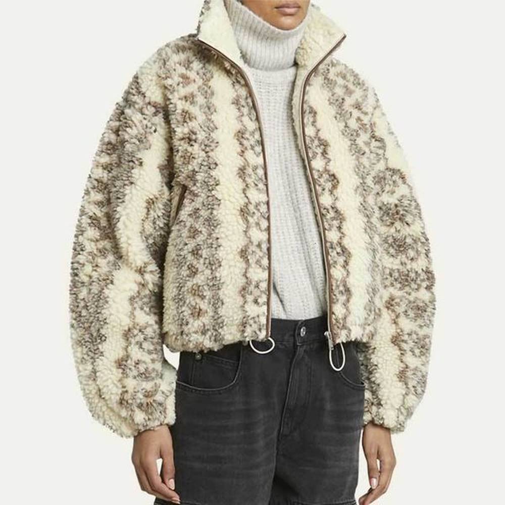 fuzzy zipfront jacket drawstring hem long sleeves women relaxed fit