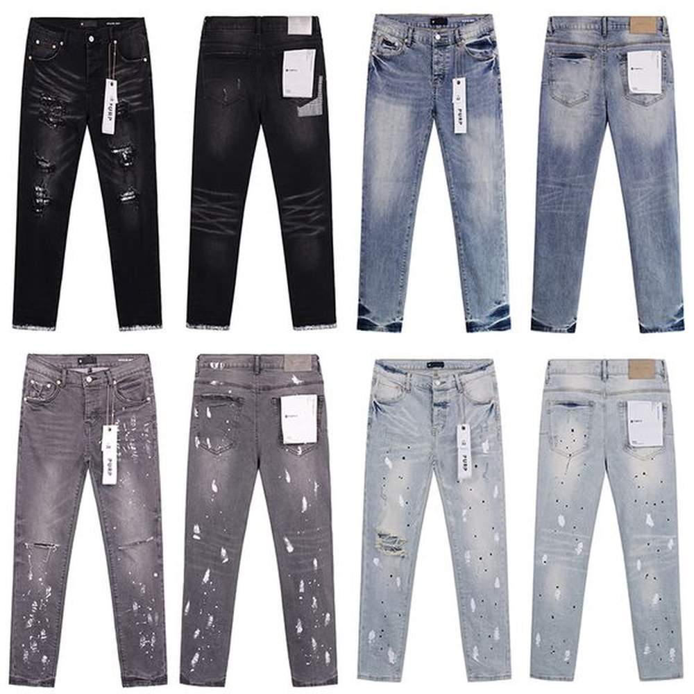 24FW Fashion Mens Plus Size Button Denim Trousers with Ripped Holes Ideal for Urban Casual Washed Styles Jeans Pants Splashing ink Bottoms 1