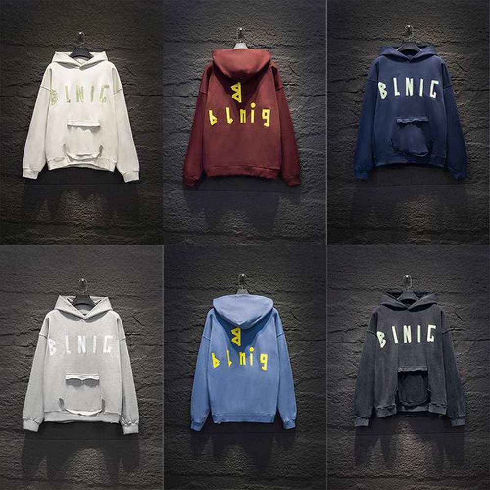 24fw Paris Autumn Tape Letter Print Broken Hole Oversized Hoodie Men Casual Winter Hooded Sweatshirt Hoody Pullovers 0925