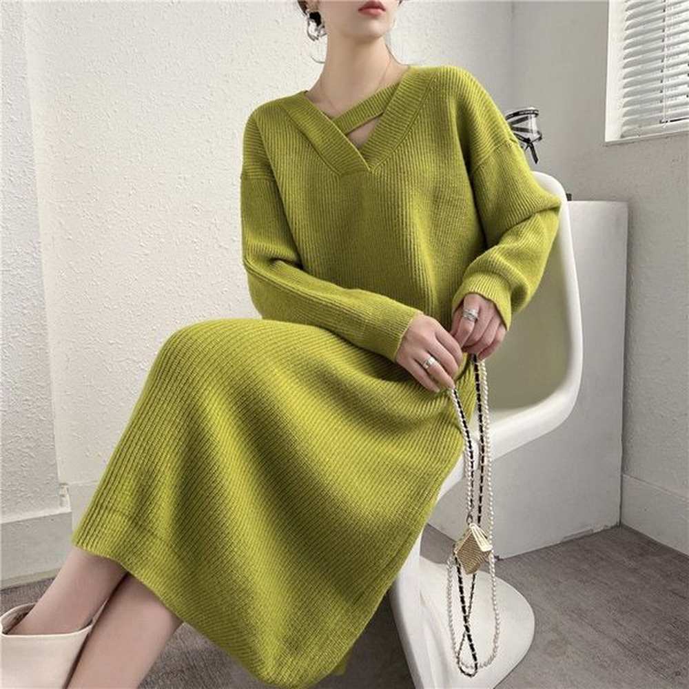 g large size knitted dress autumn and winter new