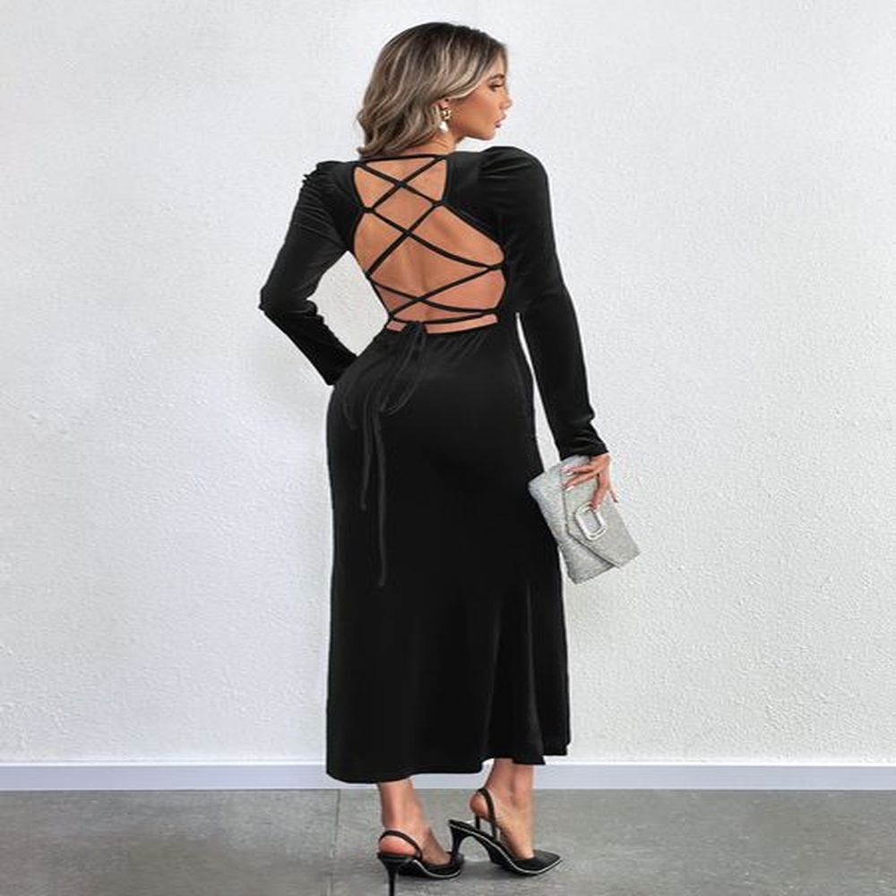 g womens hipwrapped long sleeve velvet fishtail maxi dress banquet