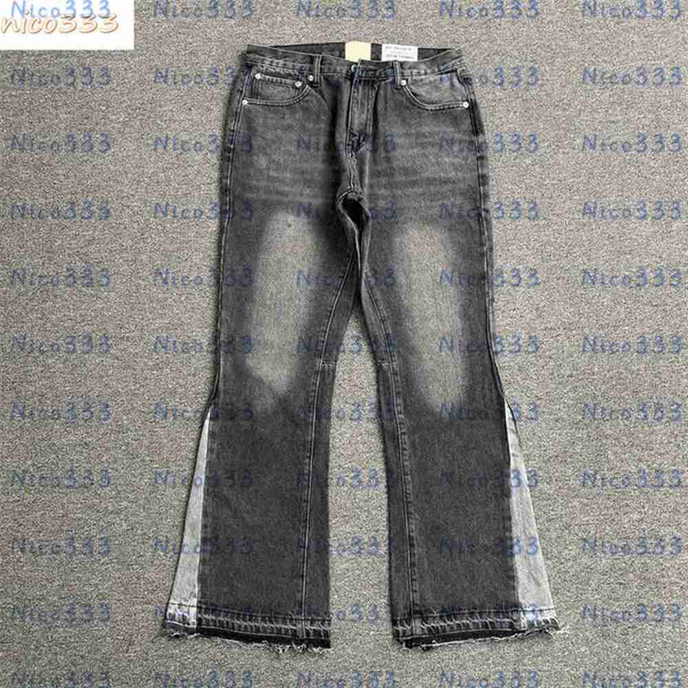 GA Depts Black and gray contrast stitching trouser legs frayed edge washed retro street loose versatile men and women casual straight flared