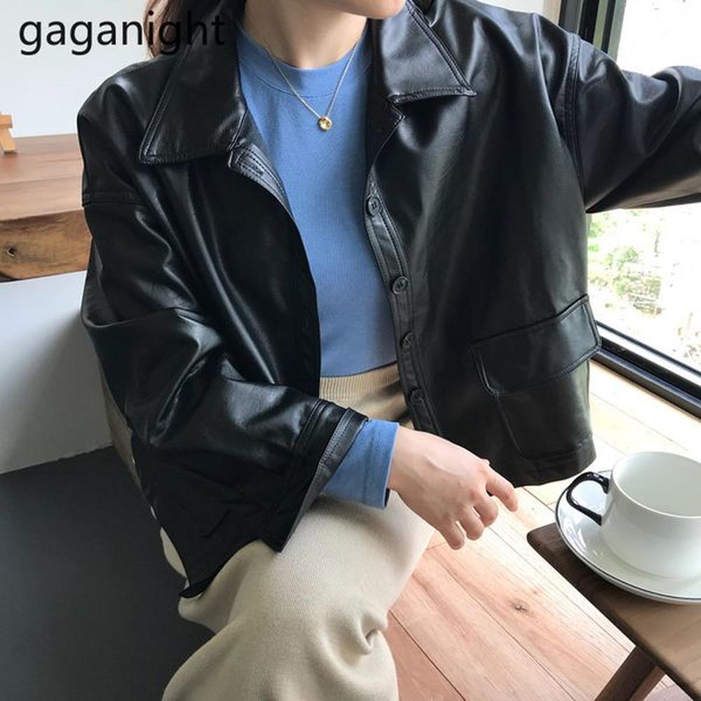 gaganight fashion women cropped jacket spring autumn chic coat black