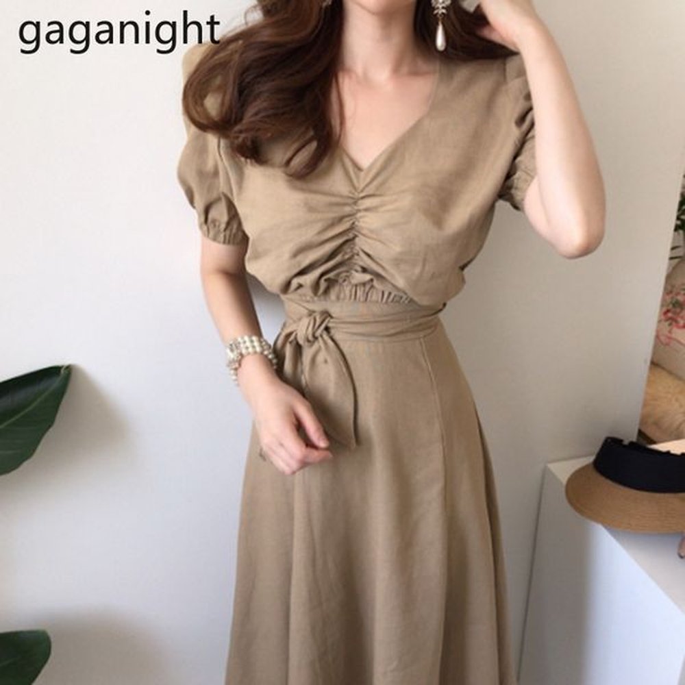 gaganight vintage women two pieces set ruched short blouse lace