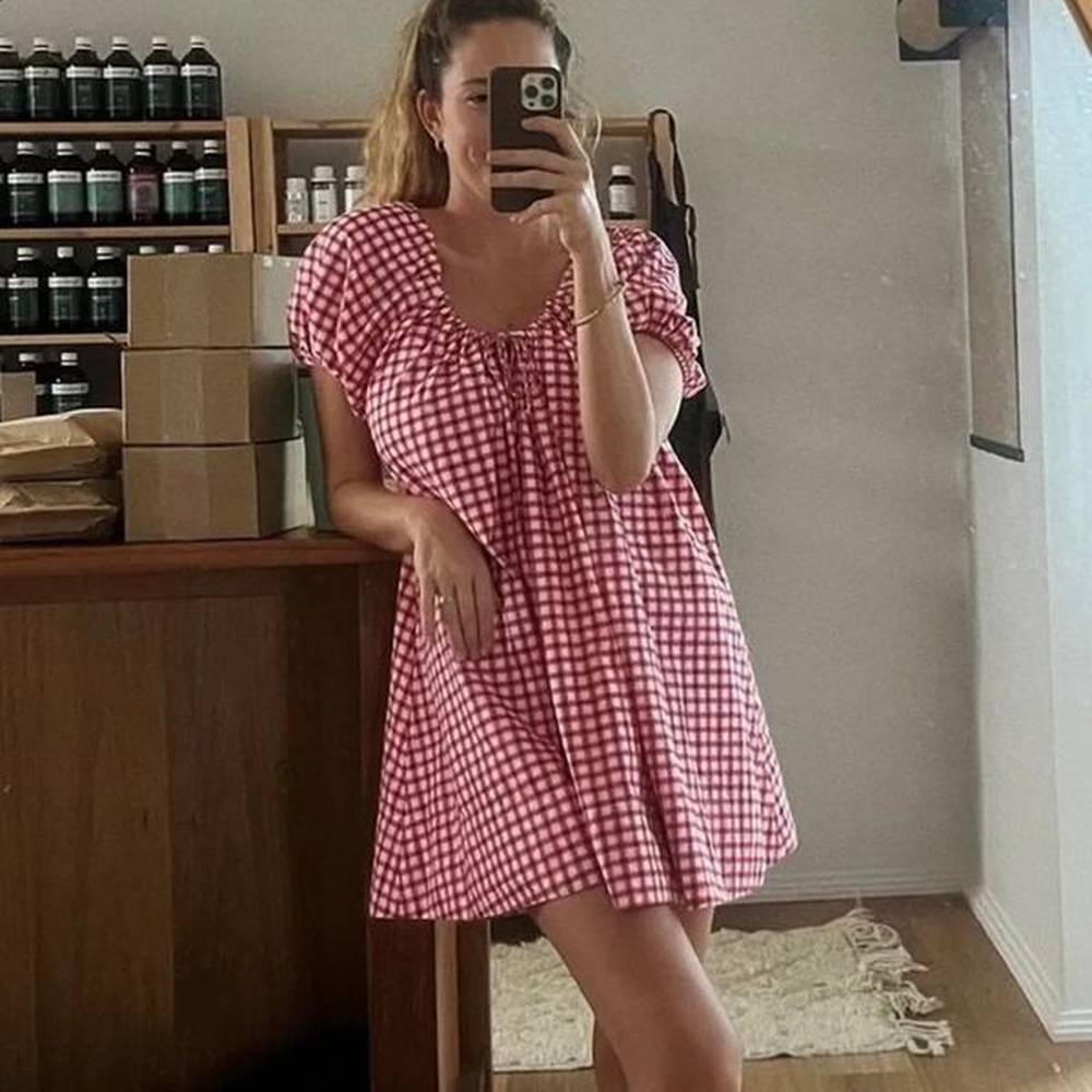 gaono women yk babydoll mini dress gingham short puff sleeve
