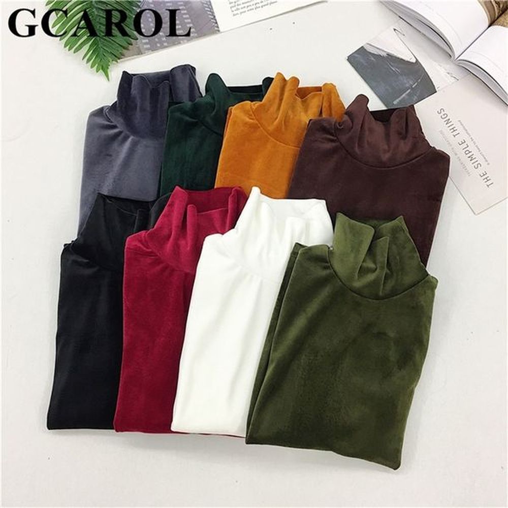 gcarol new arrival fall winter women pleuche turtleneck sweater stretch